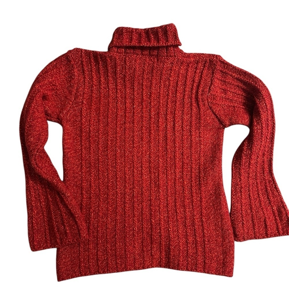 A338 Irelands Eye Irish Wool Silk Cable Knit TurtleNeck Sweater Bell Sleeve Sz S - Picture 4 of 6